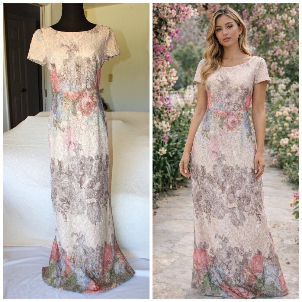 Adrianna Papell Melinda Floral Textured Maxi Gown size 6 Fairy Dress Bridesmaid